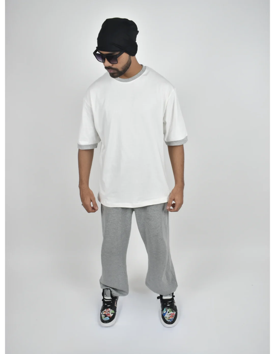 Men Grey Stripe Oversized Tshirt - Image 2