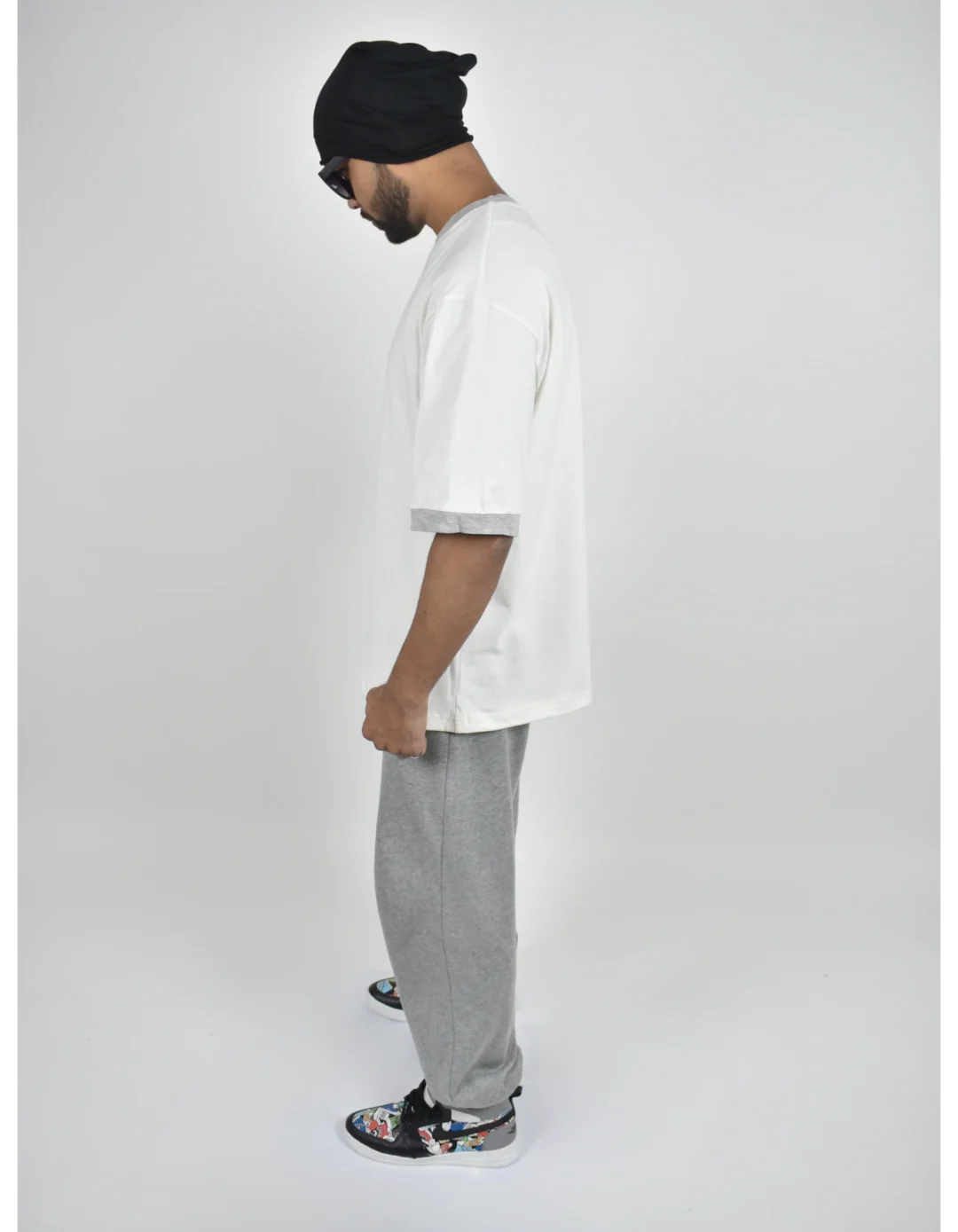 Men Grey Stripe Oversized Tshirt - Image 3